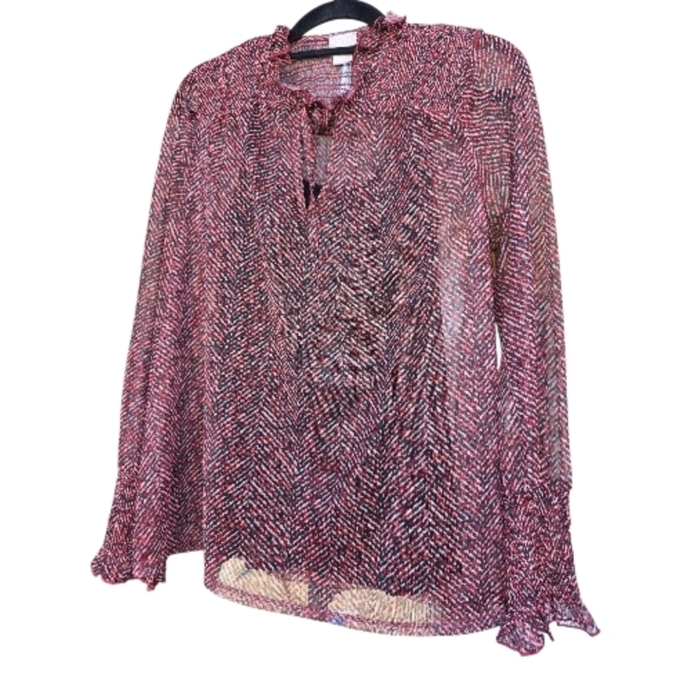 Chicos 2 Herringbone Mesh Top w Cami Long sleeve red black